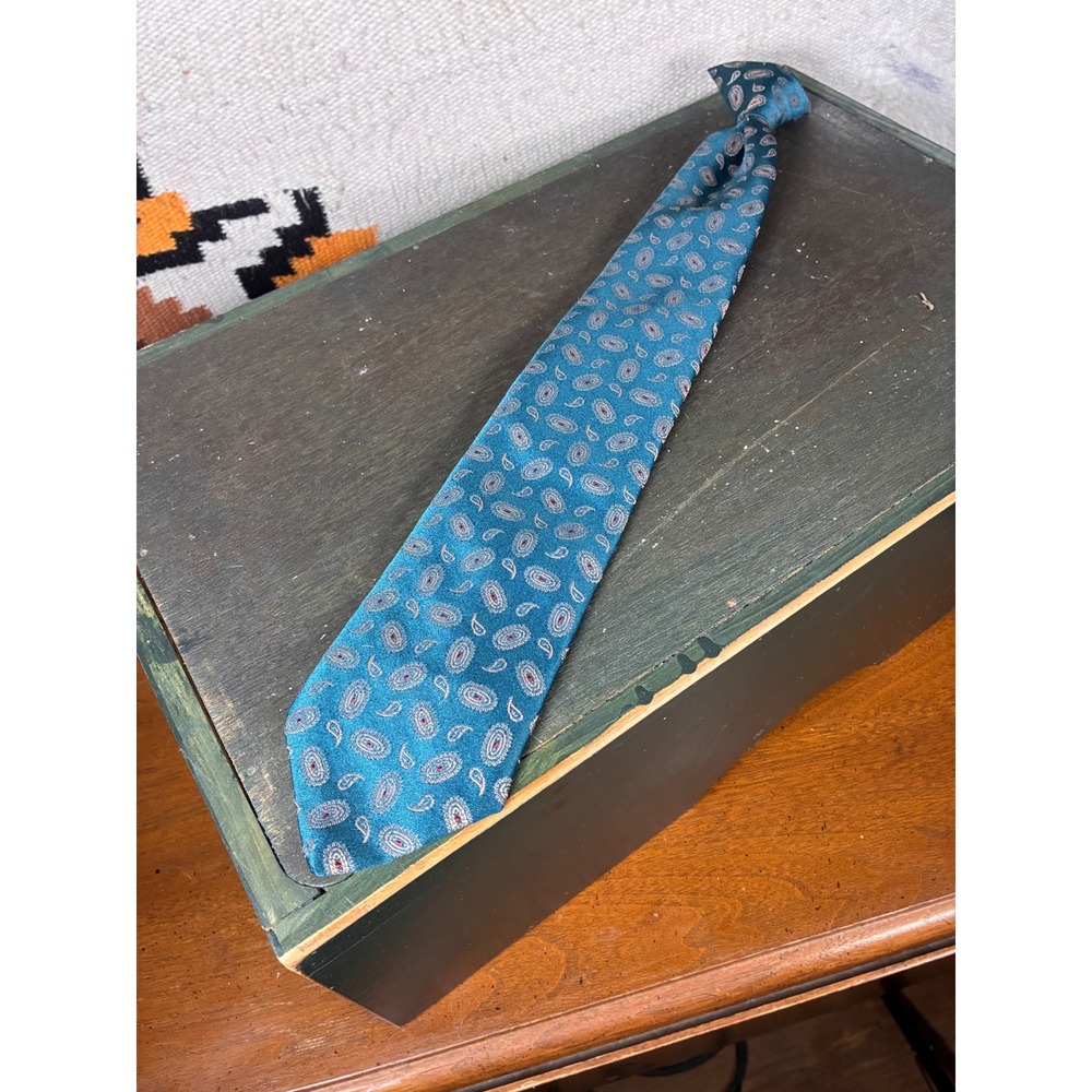 Towncraft Clip-On Necktie Mens OS Teal Paisley Excellent Vintage Silk Blend USA